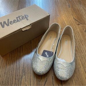 Weestep Girls Ballet Flat Dress Mary Jane silver sparkle Shoes sz 5 new in box